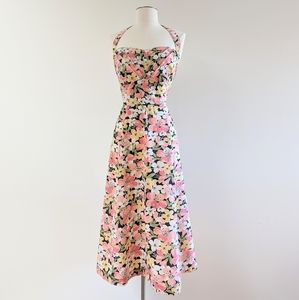 April Cornell Vintage Style Peachy Floral Summer Halter Dress 34 Waist